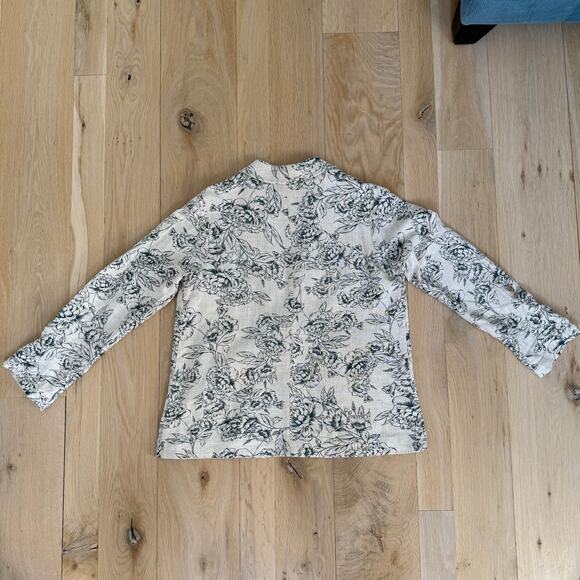 J. Jill Desert Bloom Linen Rayon Blazer Flax Beige Green Floral SZ S - Picture 3 of 8